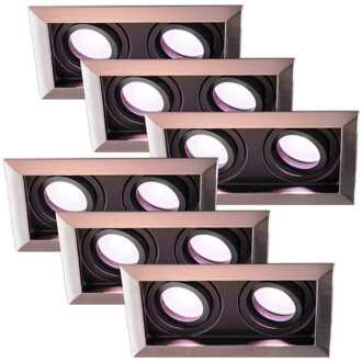 Set van 6 Durham Inbouwspots Dubbel RVS - GU10 - 4,5 Watt 350 lumen - RGB + WW - Wifi + BLE - Kantelbaar - IP20 - Rechthoek
