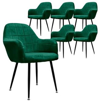 Set van 6 Eetkamerstoelen Donkergroen Zwart