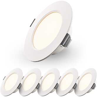 Set van 6 Georgia LED platte Inbouwspots wit - 6 Watt 490lm - Rond - 2700K warm Wit - Ø120 mm - IP20 voor binnen - Inbouwdiepte 25mm