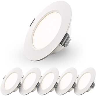 Set van 6 Georgia LED platte Inbouwspots wit - 6 Watt 490lm - Rond - 4000K Neutraal Wit - Ø120 mm - IP20 voor binnen - Inbouwdiepte 25mm