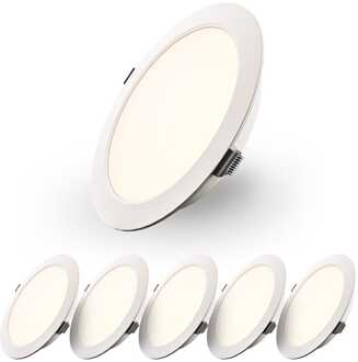 Set van 6 Georgia LED platte Inbouwspots wit - 9W 820lm - Rond - 2700K warm Wit - Ø145 mm - IP20 voor binnen - Inbouwdiepte 25mm