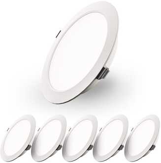 Set van 6 Georgia LED platte Inbouwspots wit - inbouwdiepte 25mm - 18 Watt 1820lm - Rond - 6500K Daglicht Wit - Ø220 mm - IP20 voor binnen