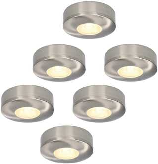 Set van 6 LED Opbouwspots Pavo RVS 3 Watt 2700K 260lm Ultra dun 23 mm Zilver