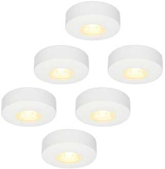 Set van 6 LED Opbouwspots Pavo wit 3 Watt 2700K 260lm Ultra dun 23 mm
