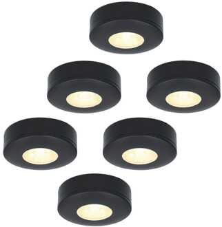 Set van 6 LED Opbouwspots Pavo zwart 3 Watt 2700K 260lm Ultra dun 23