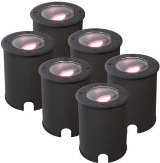 Set van 6 Lilly - Smart LED Grondspot - IP67 waterdicht - 5,5 Watt 345 Lumen - Kantelbaar - Overrijdbaar - Rond - Wifi + Bluetooth - RGBWW - GU10 - Google Home, Amazon Alexa en Siri - Zwart