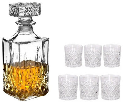 Set van 6 luxe drinkglazen/whiskeyglazen 200 ml / met whisky/water karaf Noblesse 1 liter - Drinkglazen Transparant