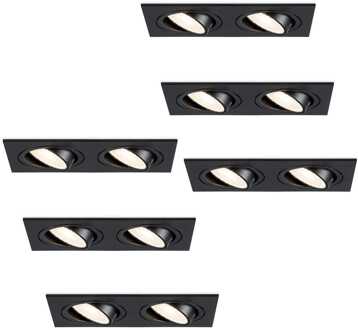 Set van 6 Mallorca LED inbouwspot - IP20 - Kantelbaar - 8 Watt 690 Lumen - 4000K Neutraal wit - Dubbel - GU10 - Dimbaar - Rechthoek - Voor binnen - Zwart