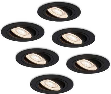 Set van 6 Miro LED inbouwspots - 6W 570lm - GU10 LED Module - Extra plat - 4000K neutraal wit - Dimbaar - Kantelbaar - Voor binnen - Zwart