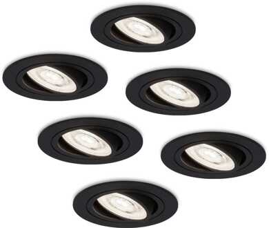 Set van 6 Miro LED inbouwspots - Extra plat 58mm - GU10 LED Module - 6000K daglicht wit - Dimbaar - Rond - Kantelbaar - Voor binnen - Zwart