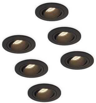 Set van 6 Philadelphia LED inbouwspots - Dimbaar - Incl. GU10 - 2700K - 4 Watt - Zwart - Kantelbaar - IP20 voor binnen - Rond