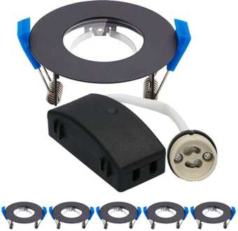Set van 6 Pisa - LED Inbouwspots - Armatuur - Diameter 85mm - GU10 Fitting incl. lamphouder - Rond - IP65 voor badkamer en buiten - Zwart