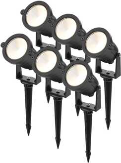 Set van 6 Piton LED Prikspots - 4,9W 425lm - Kantelbaar - 20.000 Branduren - 3000K Warmwit - IP65 Waterdicht - Zwart - 1 Jaar Garantie