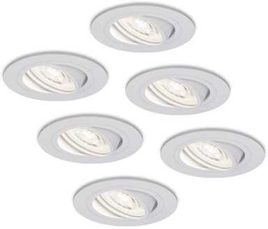 Set van 6 Pittsburg LED inbouwspots - Extra plat 58mm - GU10 LED Module - 6000K daglicht wit - Dimbaar - Rond - Kantelbaar - Voor binnen - Wit