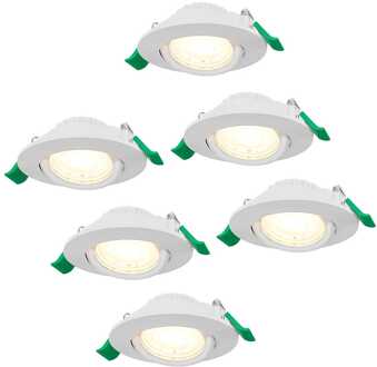 Set van 6 Prado dimbare LED-inbouwspots - 6 watt 570 lumen - CCT instelbare lichtkleur 2700K/4000K/6000K - lage inbouwdiepte 25 mm - rond - IP20 voor gebruik binnenshuis - Wit