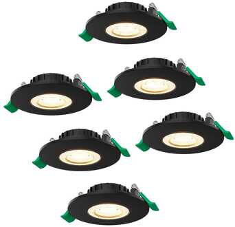 Set van 6 Prado dimbare LED Inbouwspots - 6 watt 570 lumen - CCT instelbare lichtkleur 2700K/4000K/6000K - Lage inbouwdiepte 25 mm - Rond - IP44 voor binnen en buiten - Zwart