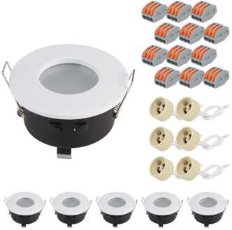 Set van 6 Raval - LED Inbouwspots - Armatuur - Diameter 83mm - GU10 Fitting incl. lamphouder - Rond - IP44 voor badkamer en buiten - Wit