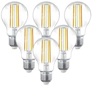 Set van 6 Smart E27 LED Filament Lamp - 7W 806lm - A60 Clear - 1800-3000K - Dimbaar Transparant