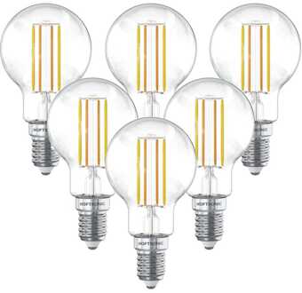 Set van 6 Smart WiFi LED Filament lamp - E14 Fitting - 4,9 Watt 470 Lumen - P45 - E14 fitting - Zilveren fitting - 1800-3000K Dimbaar - Smart Gloeilampen Transparant