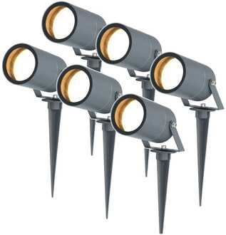 Set van 6 Spikey dimbare LED prikspots - excl. GU10 - Wandspot - IP65 voor binnen en buiten - Grondspies - Antraciet