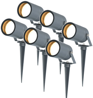Set van 6 Spikey dimbare LED prikspots - excl. GU10 - Wandspot - IP65 voor binnen en buiten - Grondspies - Antraciet