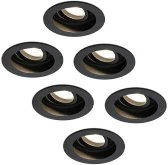 Set van 6 stuks dimbare LED inbouwspot Laredo 5 Watt 2700K zwart kantelbaar IP20