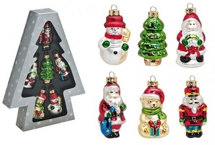 Set van 6 stuks kersthangers figuurtjes 8 cm kerstboomversiering - Kersthangers Multikleur