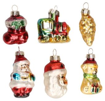 Set van 6 stuks kersthangers figuurtjes van glas 5 cm type 1 - Kersthangers Multikleur