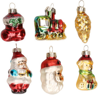 Set van 6 stuks kersthangers figuurtjes van glas 5 cm type 1