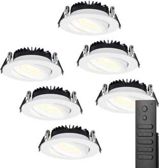 Set van 6 stuks LED inbouwspots Rome wit IP44 6 Watt 2700K dimbaar kantelbaar incl. afstandsbediening 5 jaar garantie