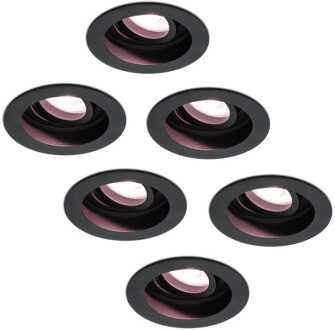 Set van 6 stuks smart WiFi LED Inbouwspots Laredo zwart 5 Watt RGBWW kantelbaar IP20