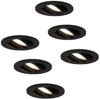 Set van 6 stuks zwarte dimbare LED inbouwspots Oslo 5 Watt 4000K kantelbaar