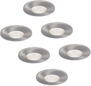 Set van 6 Vegas - LED platte inbouwspots met lage inbouwdiepte 60mm - 3,8 Watt 270 Lumen - 6000K Daglicht wit - GU10 LED Module - Dimbaar - Rond - IP44 voor badkamer, buiten en binnen - RVS