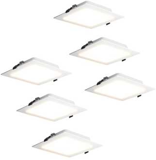 Set van 6 Virginia inbouwspots vierkant - 9 Watt 820 lumen - 2700K Warm wit - IP20 Stofdicht- 145x145mm - inbouwdiepte 25mm - Wit