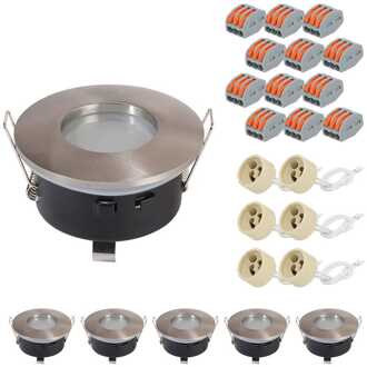 Set van 6 Vista LED inbouwspots - Spot armatuur - GU10 fitting - IP44 Zilver