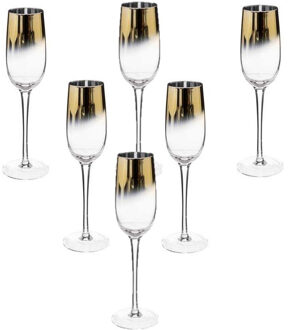 Set van 6x champagneglazen/flutes gouden rand Arya 210 ml van glas - Champagneglazen Transparant