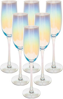 Set van 6x champagneglazen/flutes parelmoer Fantasy 210 ml van glas - Champagneglazen Wit