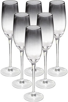 Set van 6x champagneglazen/flutes zwarte rand Sauvage 210 ml van glas - Champagneglazen