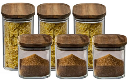 Set van 6x keuken voorraadbussen/potten glas 0.6 en 1.6 Liter inhoud