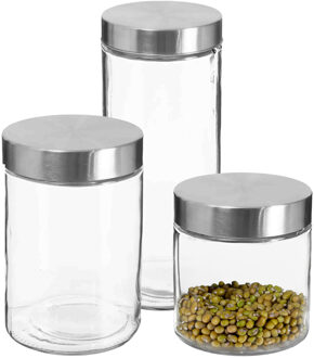 Set van 6x keuken voorraadbussen/potten glas RVS deksel - 3 formaten