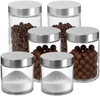 Set van 6x keuken voorraadpotten - glas - RVS deksel - in 3 formaten