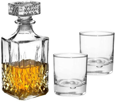 Set van 6x luxe drinkglazen/whiskyglazen 300 ml met karaf Noblesse 1 liter - Drinkglazen Transparant