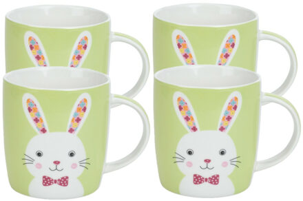 Set van 6x Pasen thema mok met paashaas - groen - porselein - 370 ml