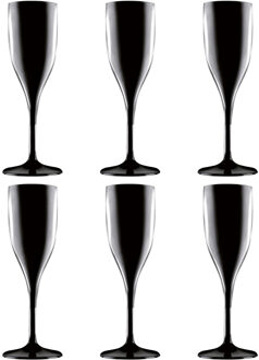 Set Van 6x Stuks Champagneglazen/prosecco Flutes Zwart 150 Ml Onbreekbaar Kunststof - Herbruikbaar - Champagneglazen