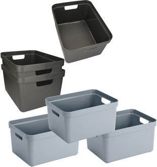 Set van 6x stuks donkergrijs/blauwgrijze opbergboxen/opbergmanden van 45 x 35 x 24 cm