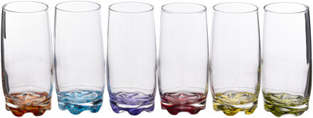 Set van 6x stuks drinkglazen/waterglazen kleurenmix 380 ml Transparant