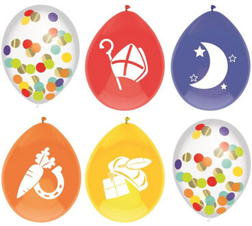 Set van 6x stuks gekleurde/confetti Sinterklaas ballonnen Multi