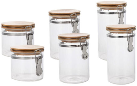 Set Van 6x Stuks Glazen Voorraadpotten/voorraadbussen Met Beugelsluiting 1800ml - 1300ml - 800ml - Voorraadpot Transparant