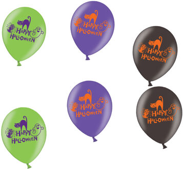 Set van 6x stuks Halloween ballonnen met print 27,5 cm - Ballonnen Multikleur