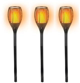 Set van 6x stuks Horror decoratie solar LED vlam tuinfakkels zwart 77 cm